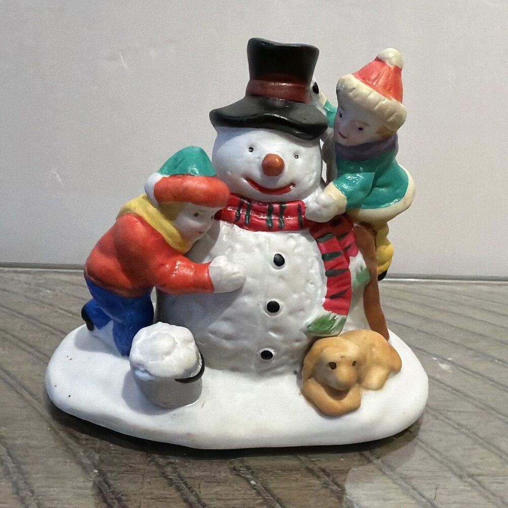 Vintage Lemax 1994 Kids Snowman Puppy Dog Top Hat Christmas Figurine Village